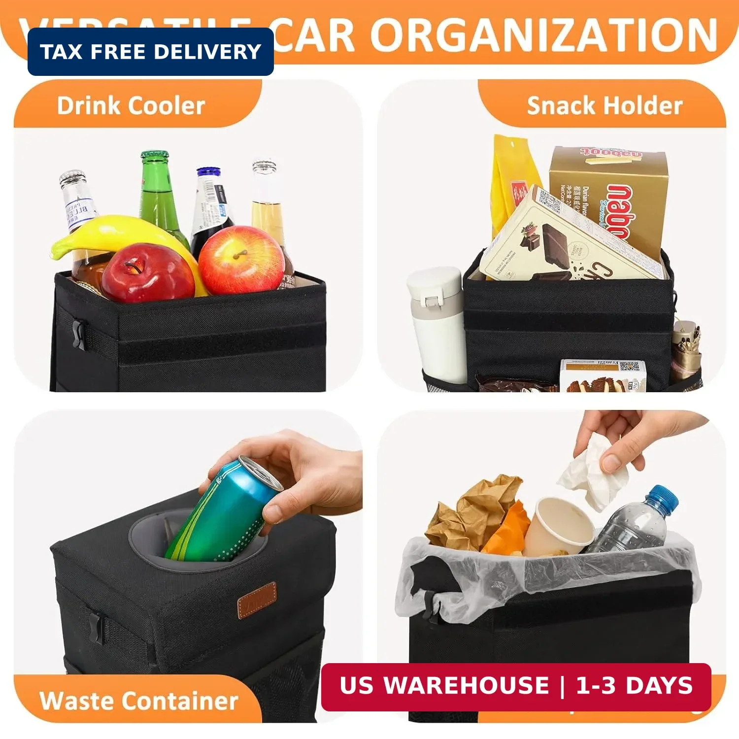 Vankor Car Trash Can Bin with Lid Hanging for Back Seat, Car Accessories for Wom