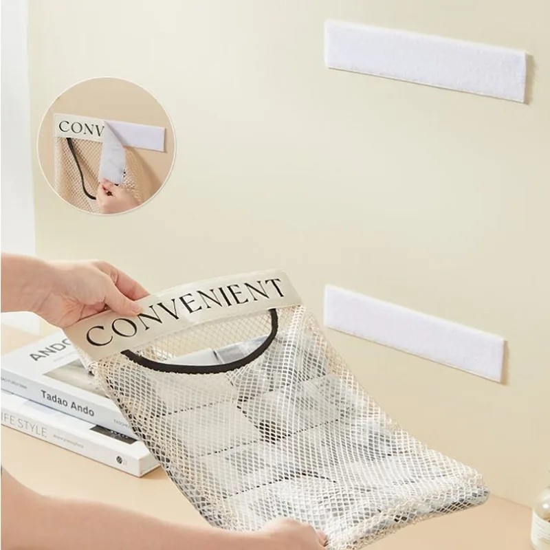 Trash Bag Holder Dispenser Sticky Wall Mount Mesh Convenient Storage Organizer