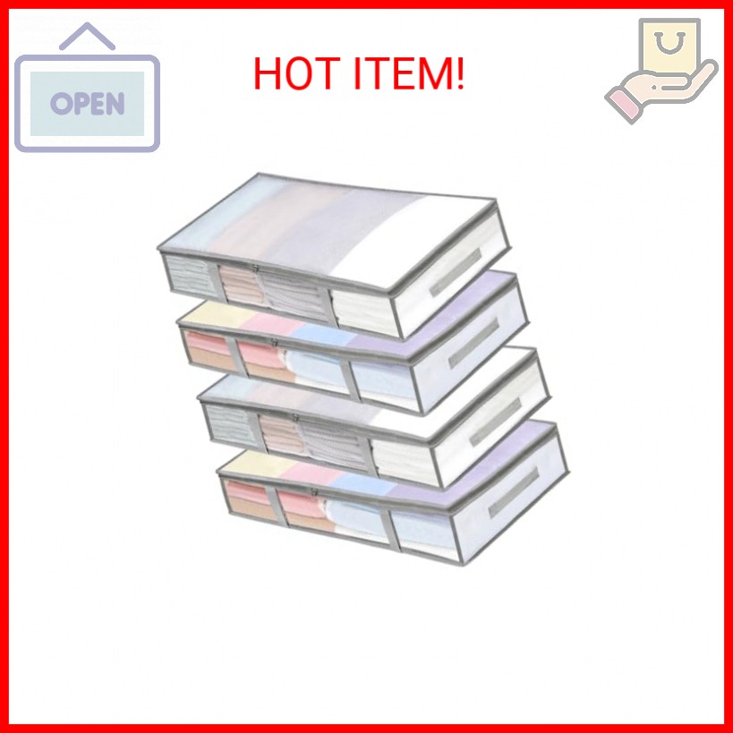 4 Packs Under Bed Storage Containers Bins, Humid-Proof Plastic Underbed Storage