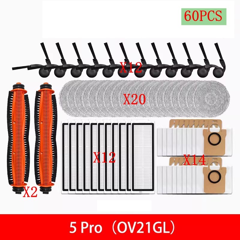 For Xiaomi Mijia 5 Pro OV21GL Vacuum Cleaner Main Side Brush Filters Dust Bags