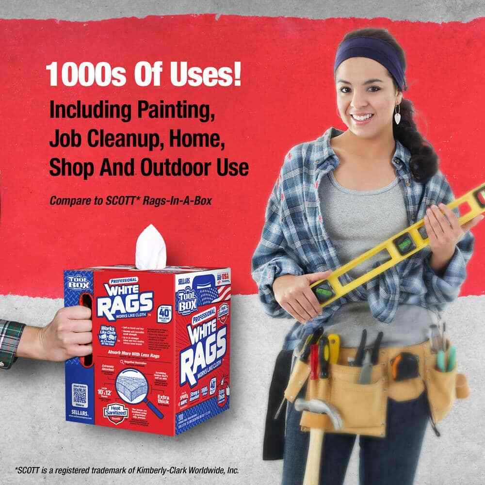 Toolbox Brand Professional White Rags A Box of Cleaning White Rags 200 Count NEW