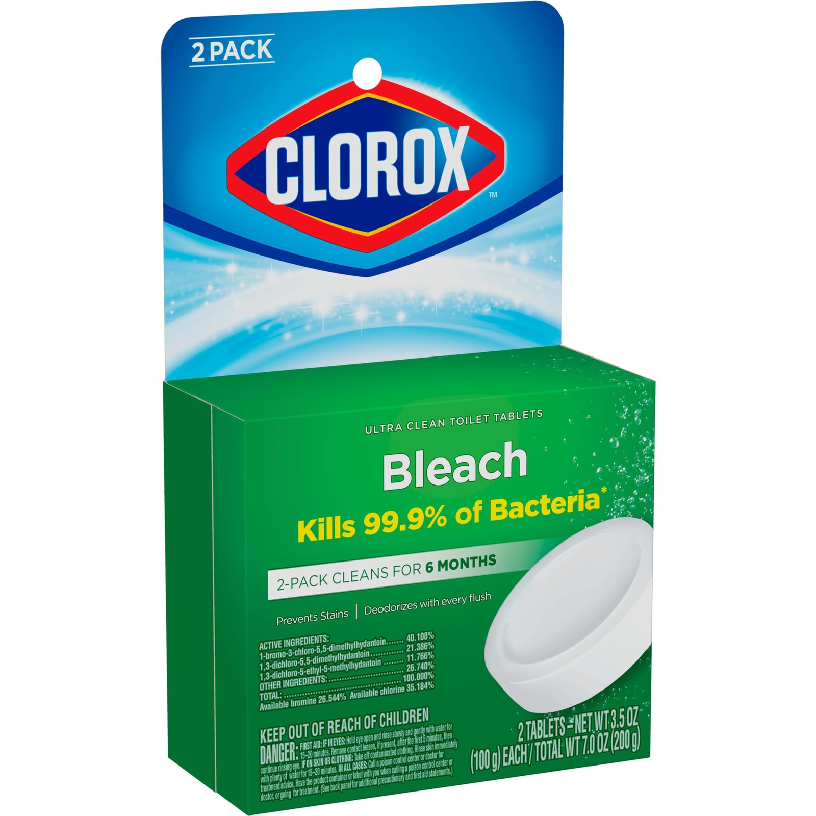 Clorox Ultra Clean Toilet Tablets Bleach 2 Count, 2 Count (Pack of 1), White