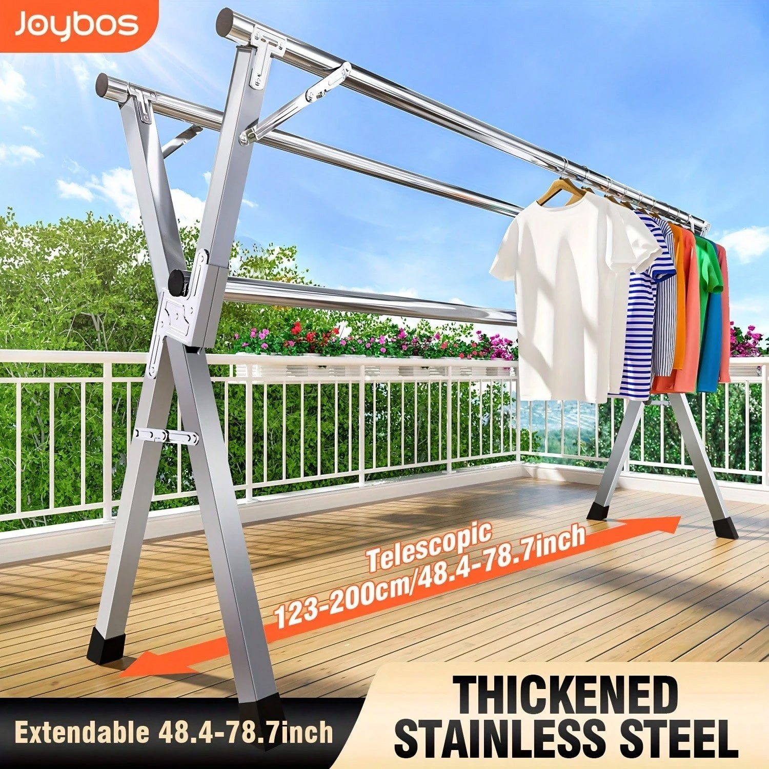 78.7″ Stainless Steel Foldable Clothes Drying Rack Indoor Outdoor