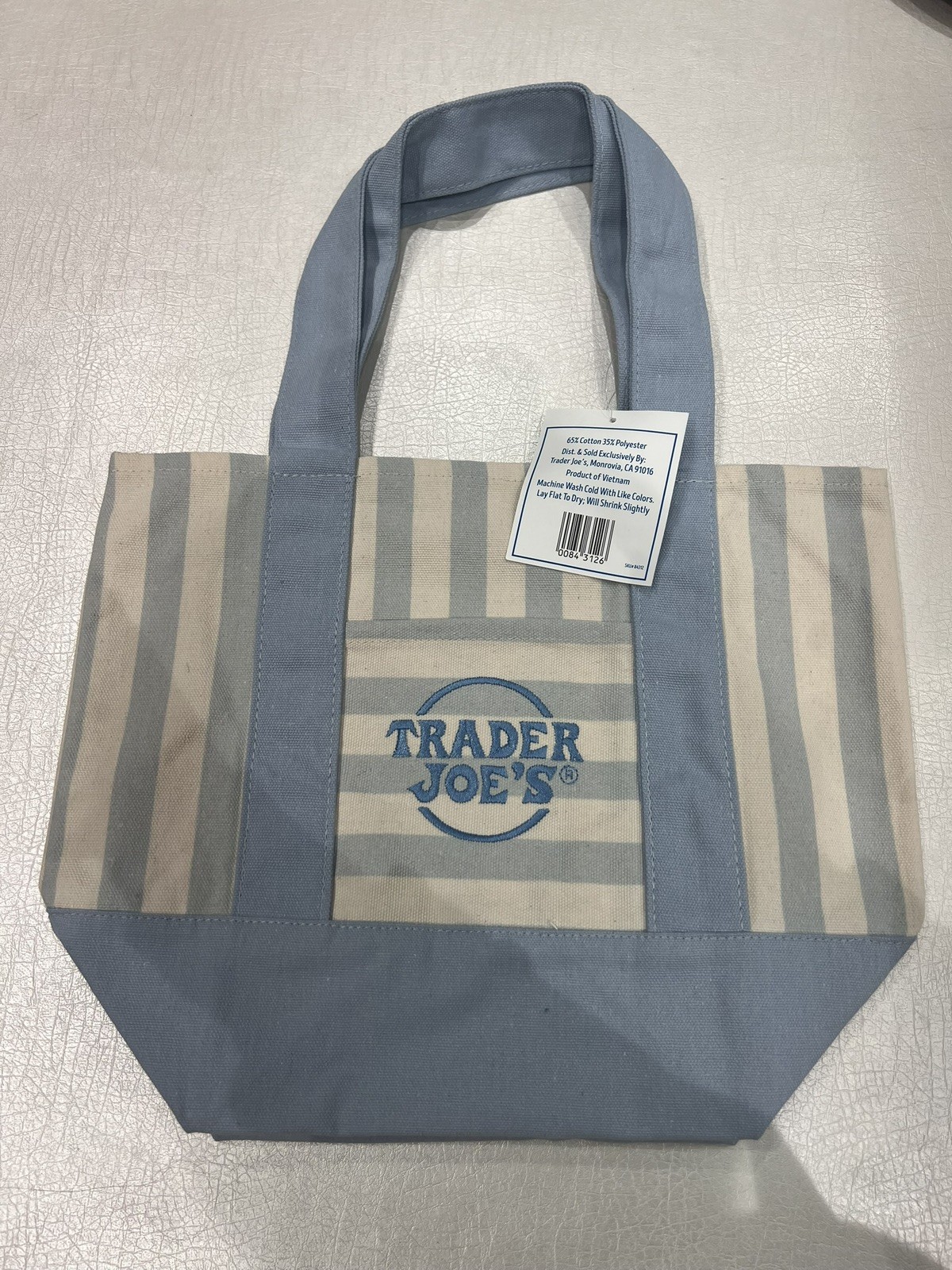 Trader Joe’s Striped Mini Canvas Tote Bag Blue/White Cotton Polyester Reusable