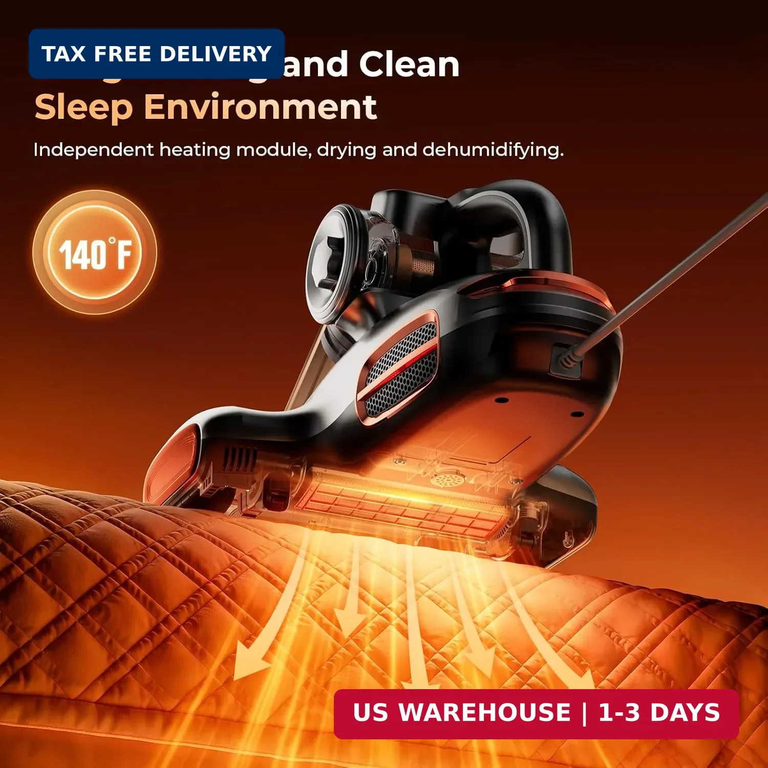 JIGOO T600 Bed Vacuum Cleaner with UV-C Light, 15Kpa Suction 700W Powerful Doubl
