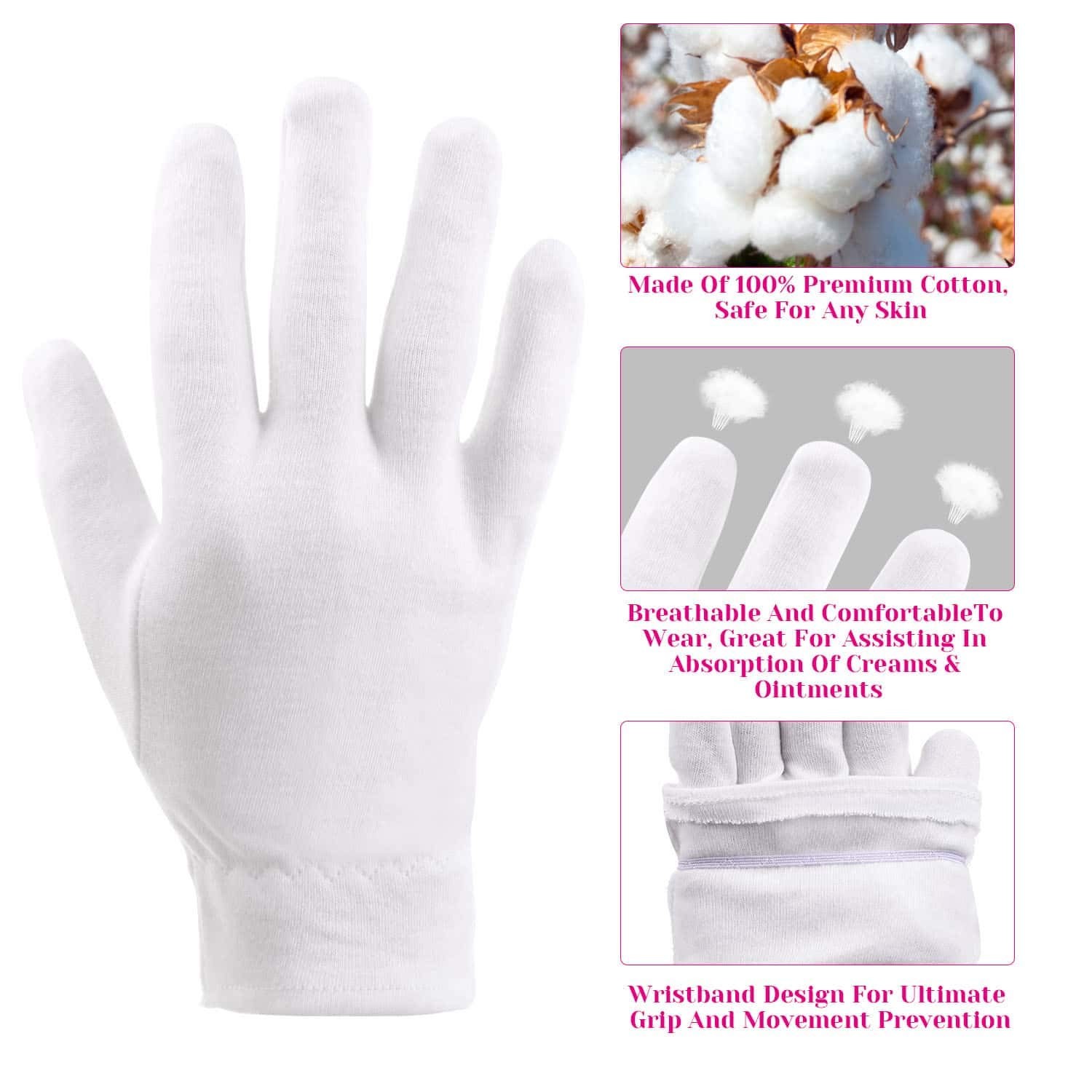 100 Percent Cotton Gloves for Dry Hands Eczema, One Size (Pack of 20), White