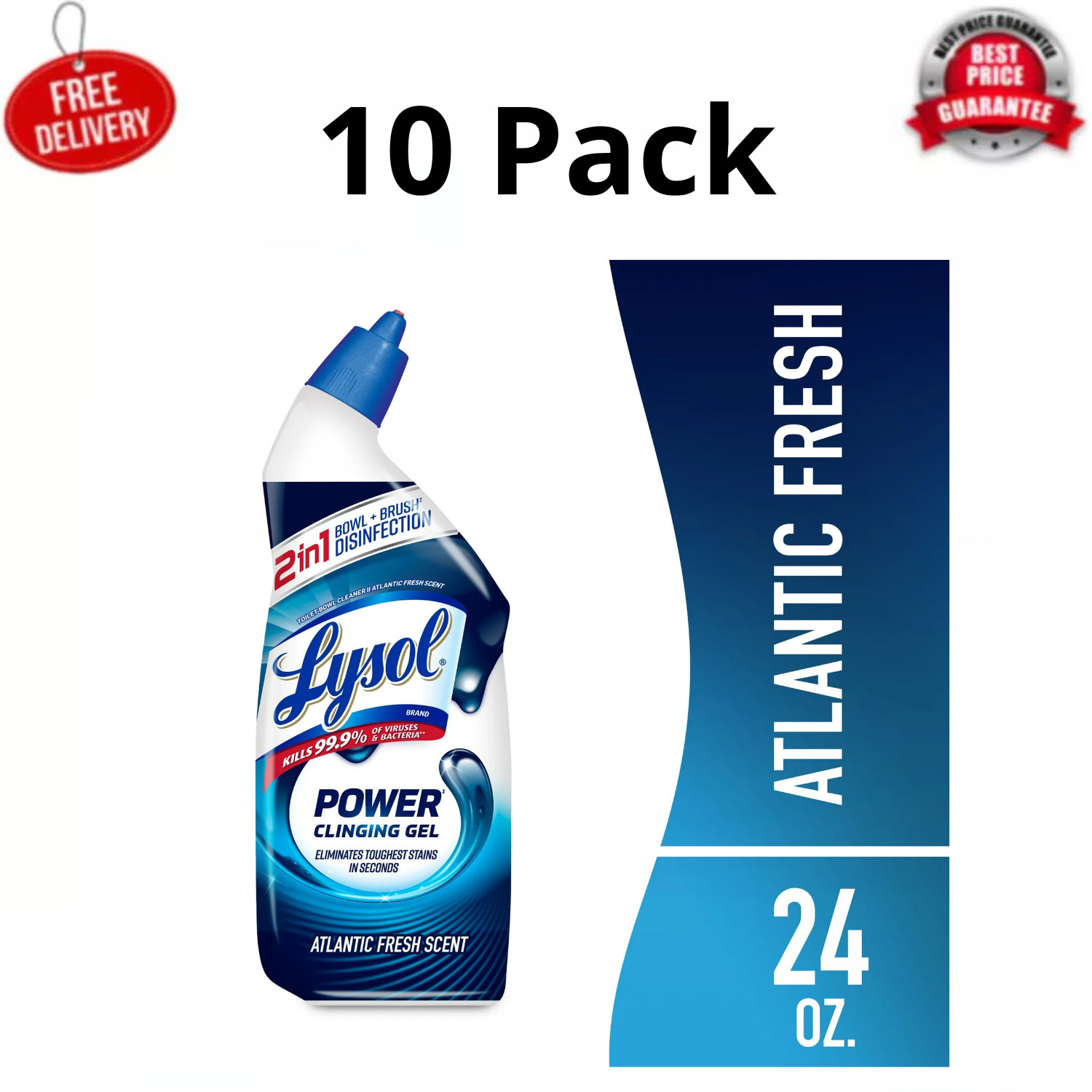 (10 pack) Lysol Power Toilet Bowl Cleaner Gels, Atlantic Fresh, 24 fl oz