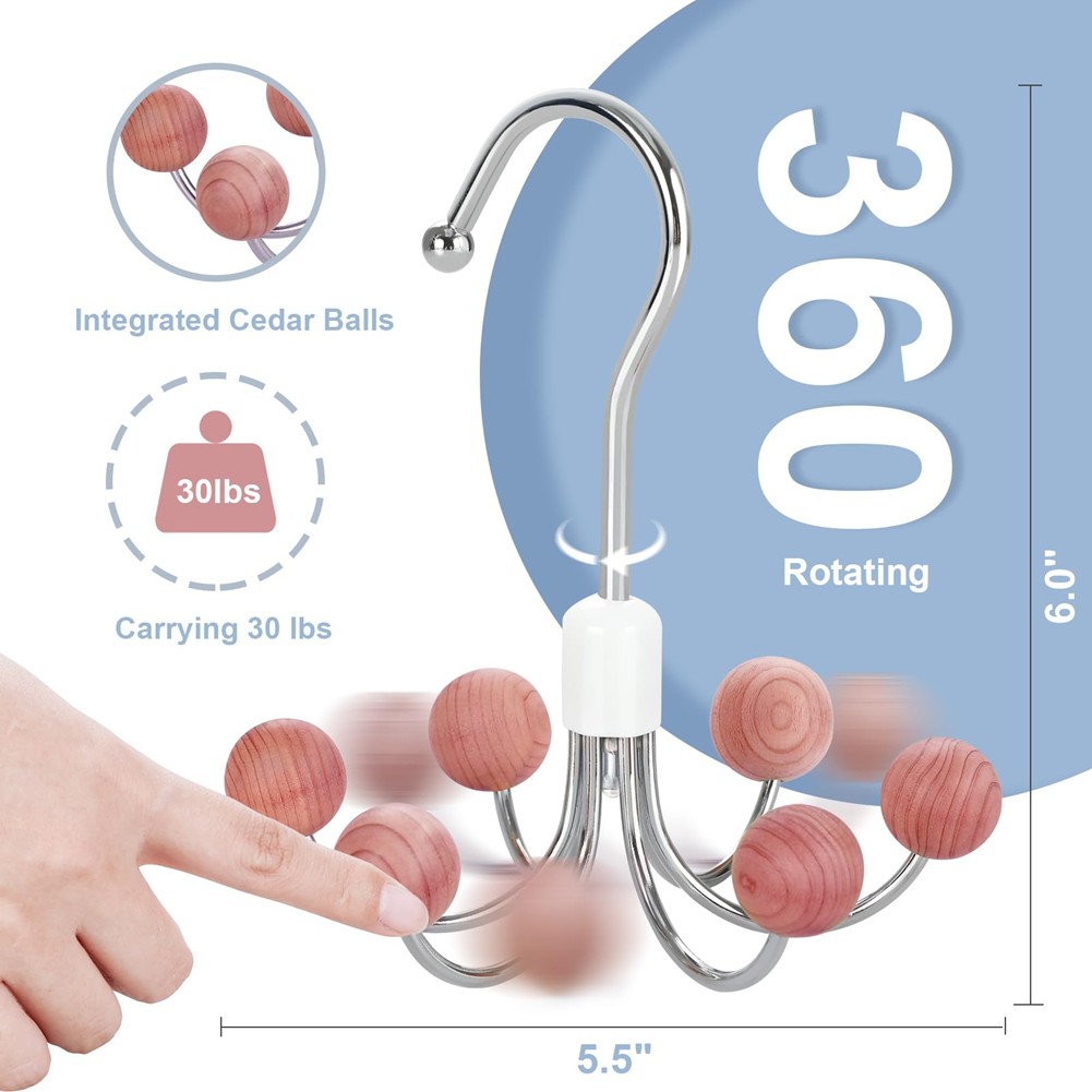 Hoodie Hangers 2-Pack with 6 Balls, 360°Swivel Purse Hanger, Scarf Hanger,3326