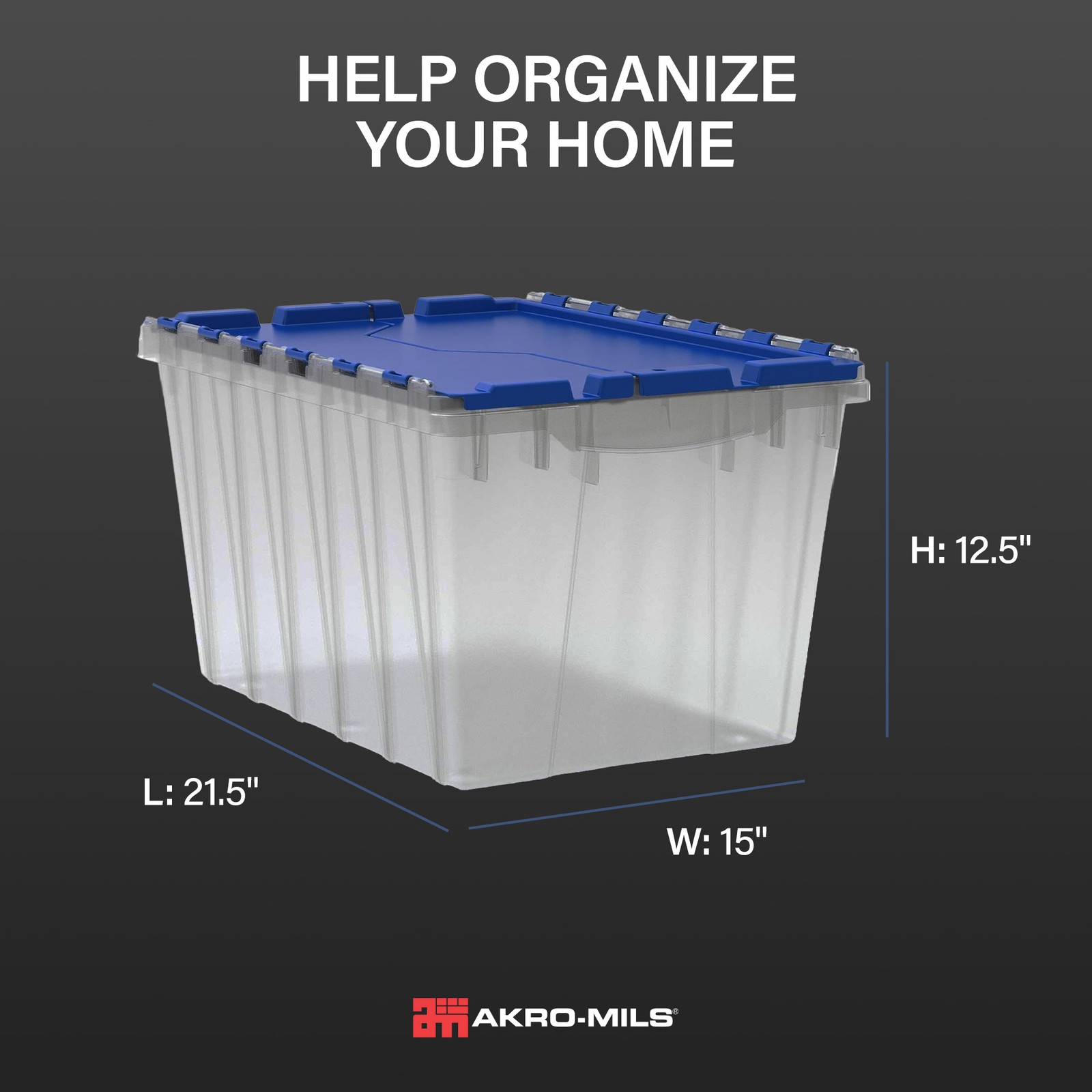 Akro-Mils KeepBox 12 Gal Plastic Storage Bin, Stackable Tote w/ Lid, Clear/Blue