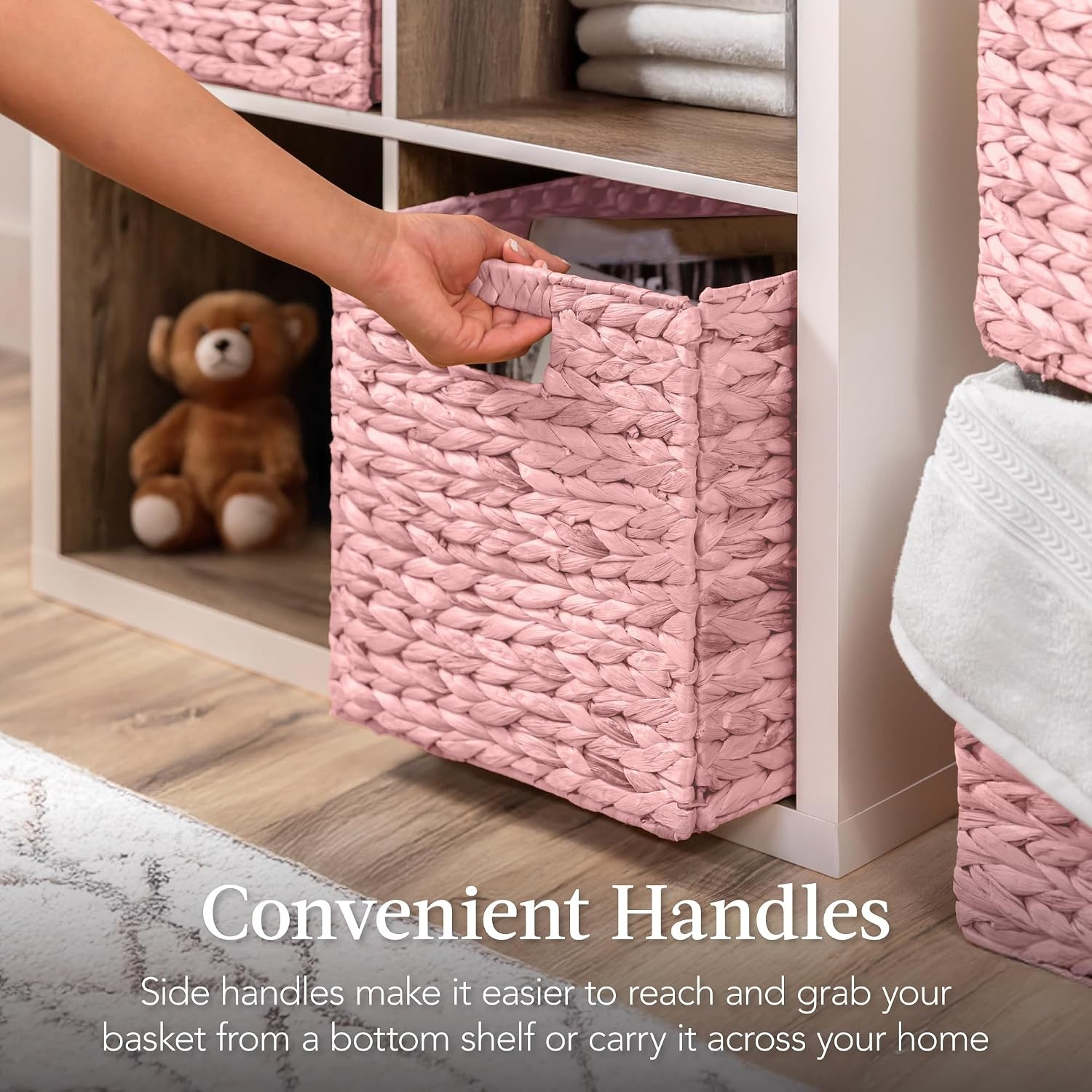 10.5×10.5in Pack of 5 Cube Storage Baskets Water Hyacinth Multipurpose