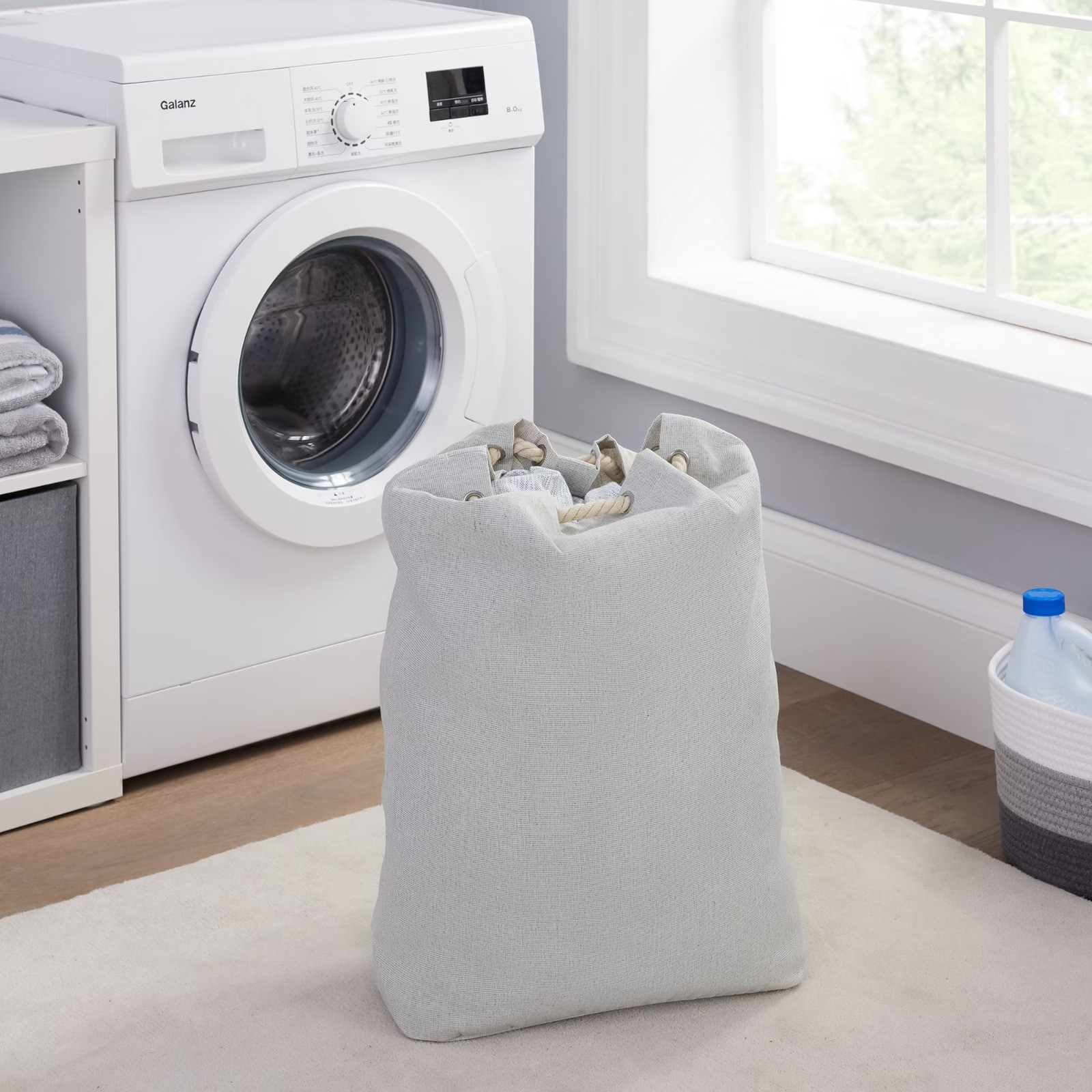 Cotton Blend Large Laundry Bag Sturdy Drawstring for Clothes Storage