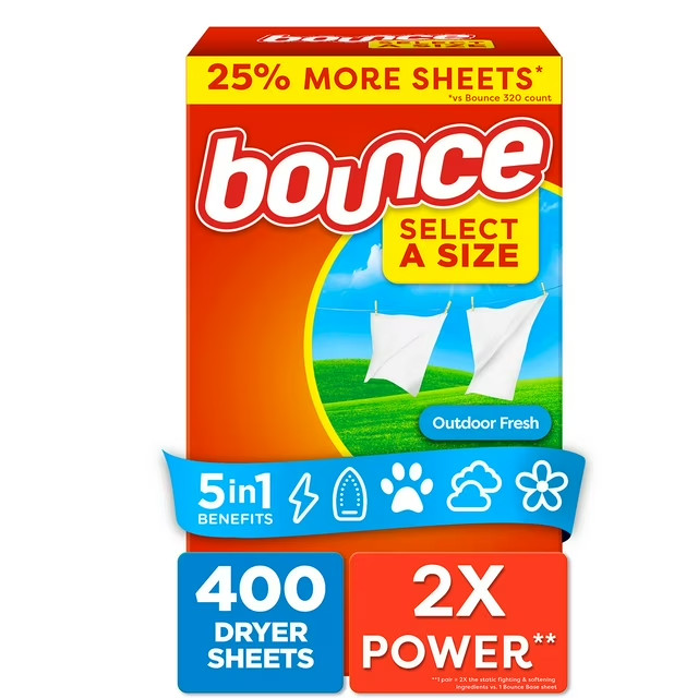 Bounce Select-A-Size Fabric Softener Dryer Sheets Outdoor Fresh 400 Ct New Pack
