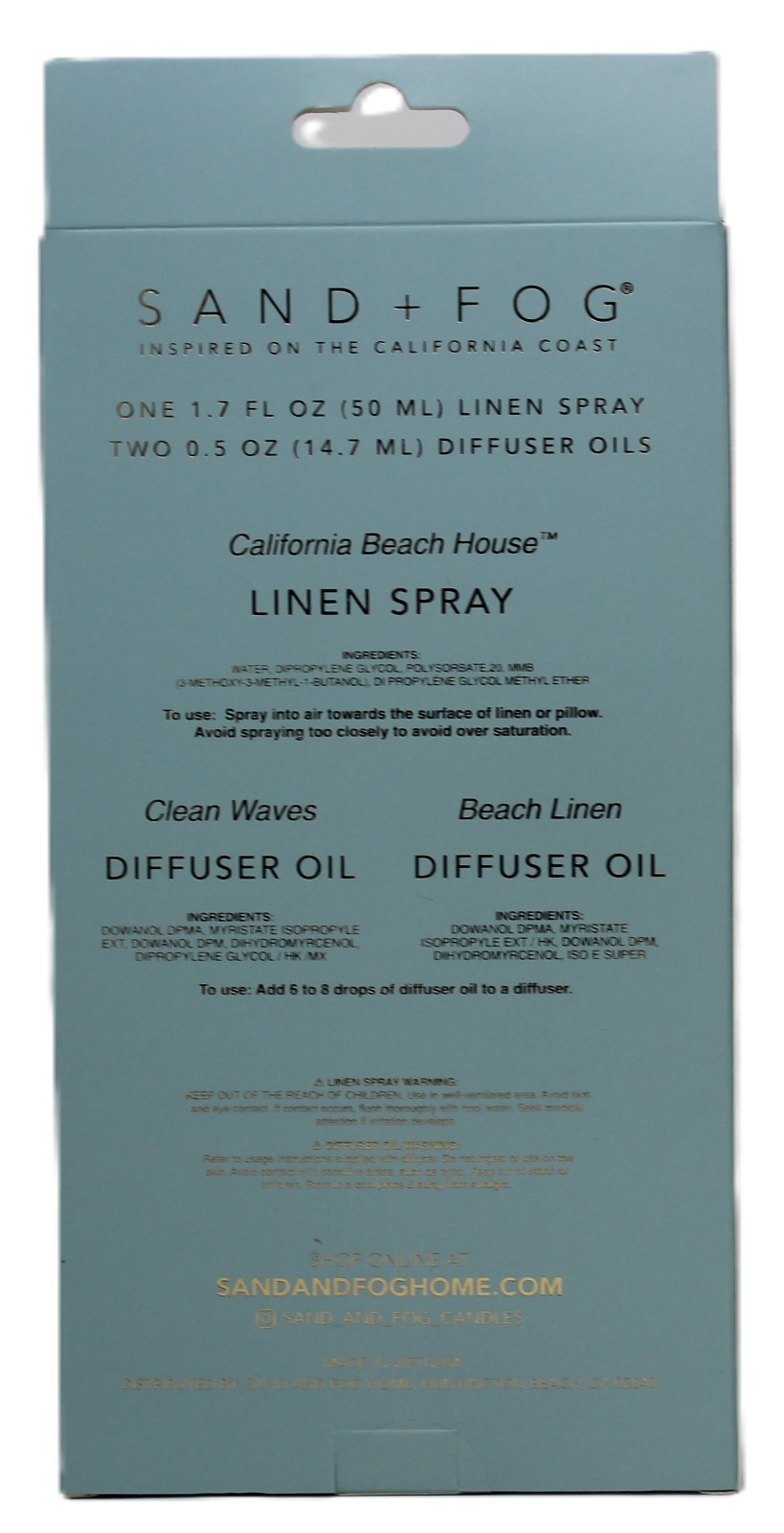 Beach House Linen Spray Sand & Fog 1.7 oz & Diffuser Oil Clean Waves .5 oz Set 3