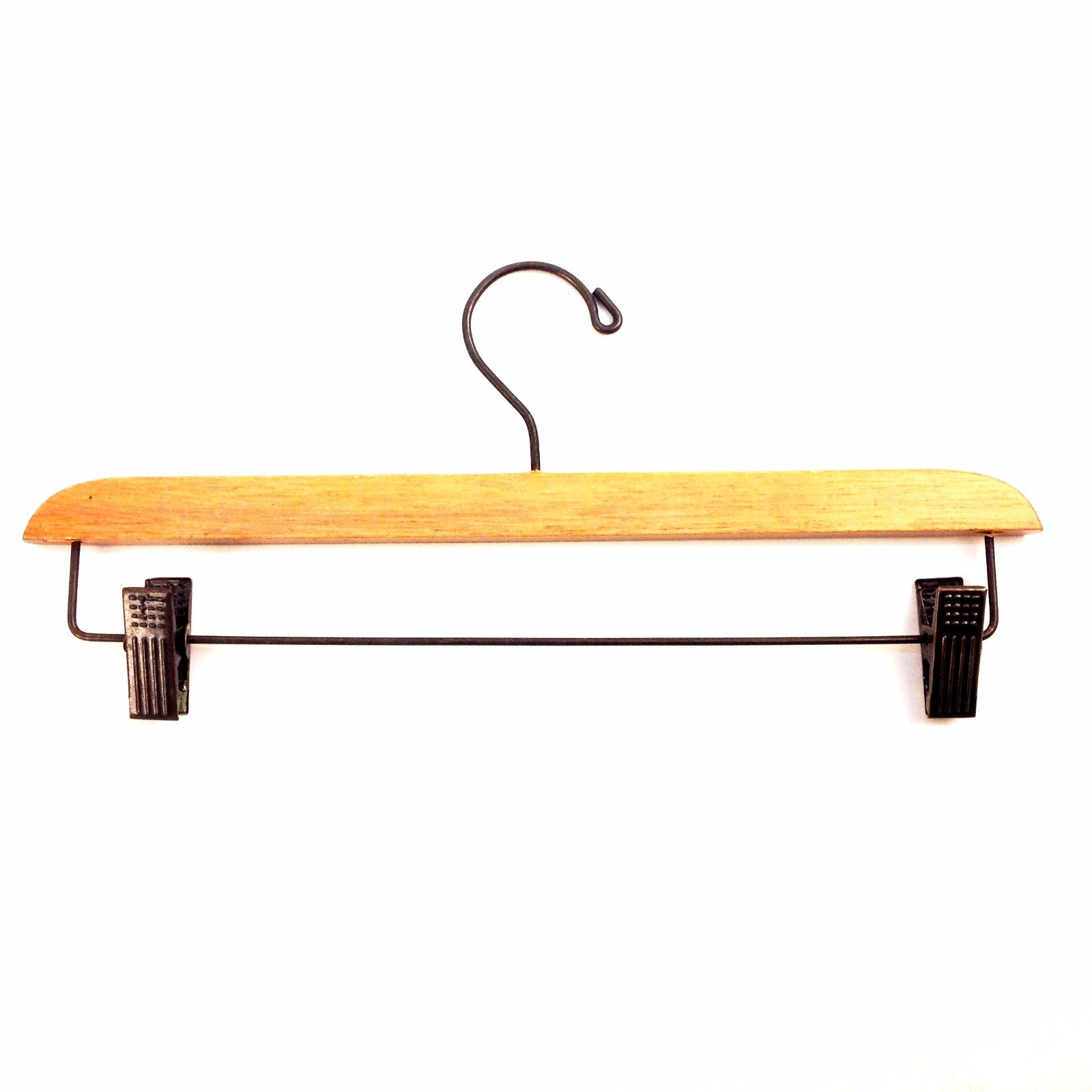 8 PANTS, SKIRT WOOD HANGER, W CLIPS, 14” LENGTH X .25 in THICKNESS, USED