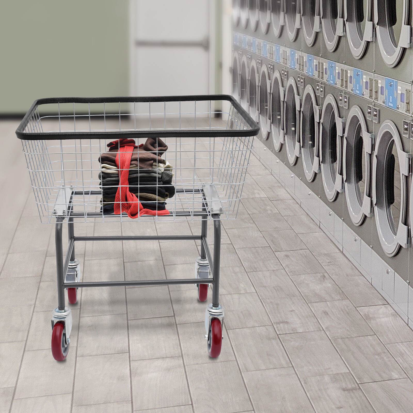 Steel Wire Laundry Cart Laundry Basket Commercial Laundry Cart With Wheels