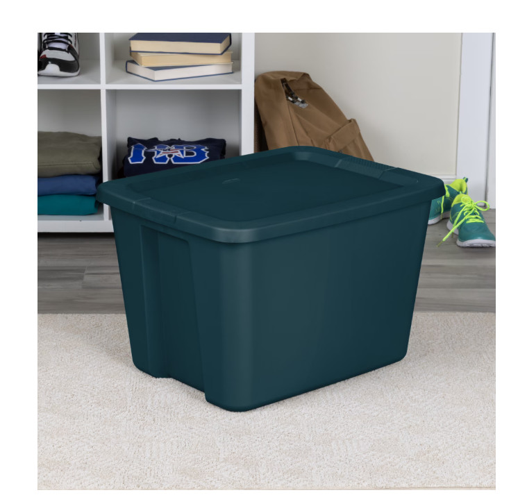 2 Pack 18 Gallon Storage Bin Plastic Container w Lid Teal Stackable Tote