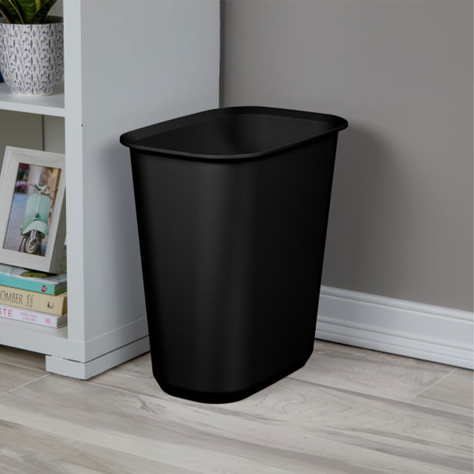 Sterilite Rectangular Wastebasket 5.5 Gallon Open Top Trash Bin, 6 Pack, Black