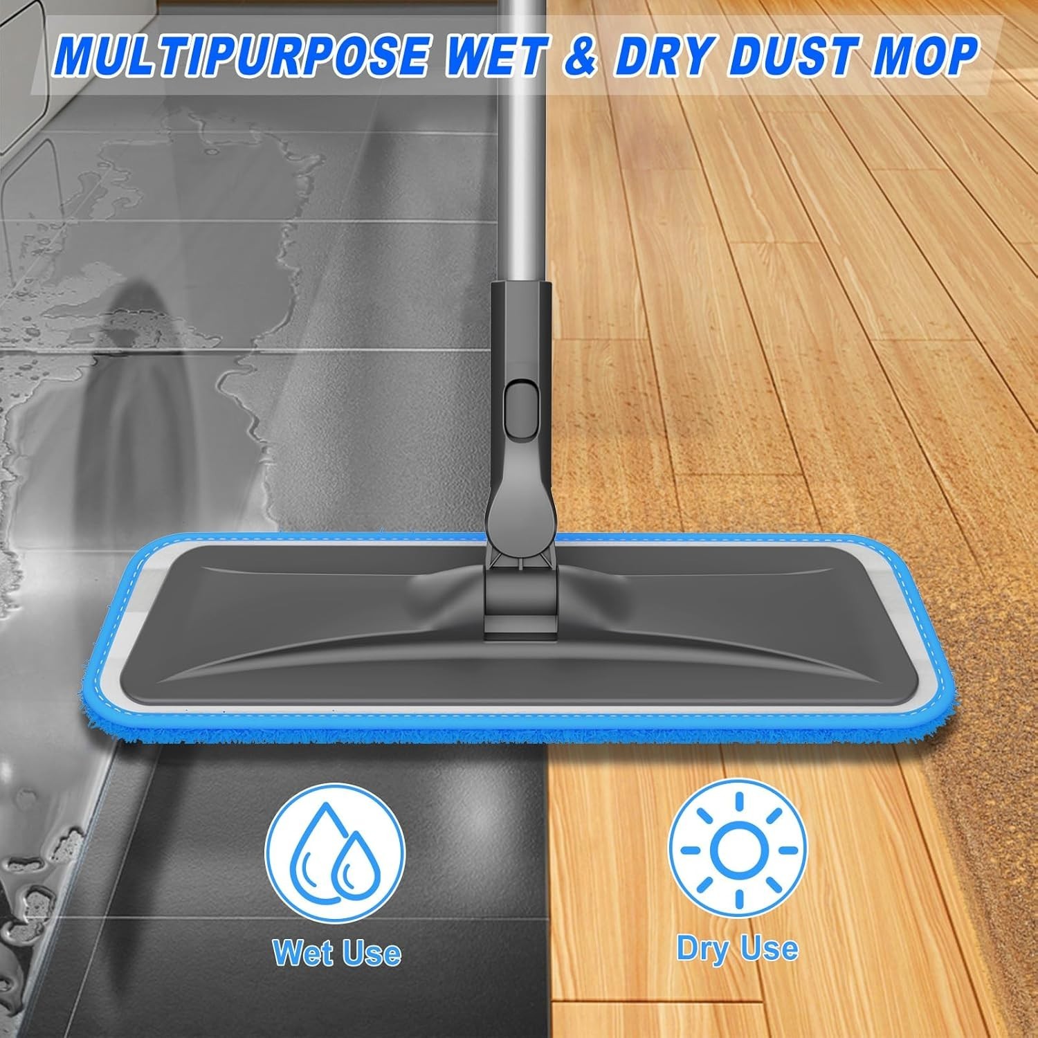 Microfiber Floor Mop Flat Cleaning Tool with 4 Washable Pads Adjustable Handle