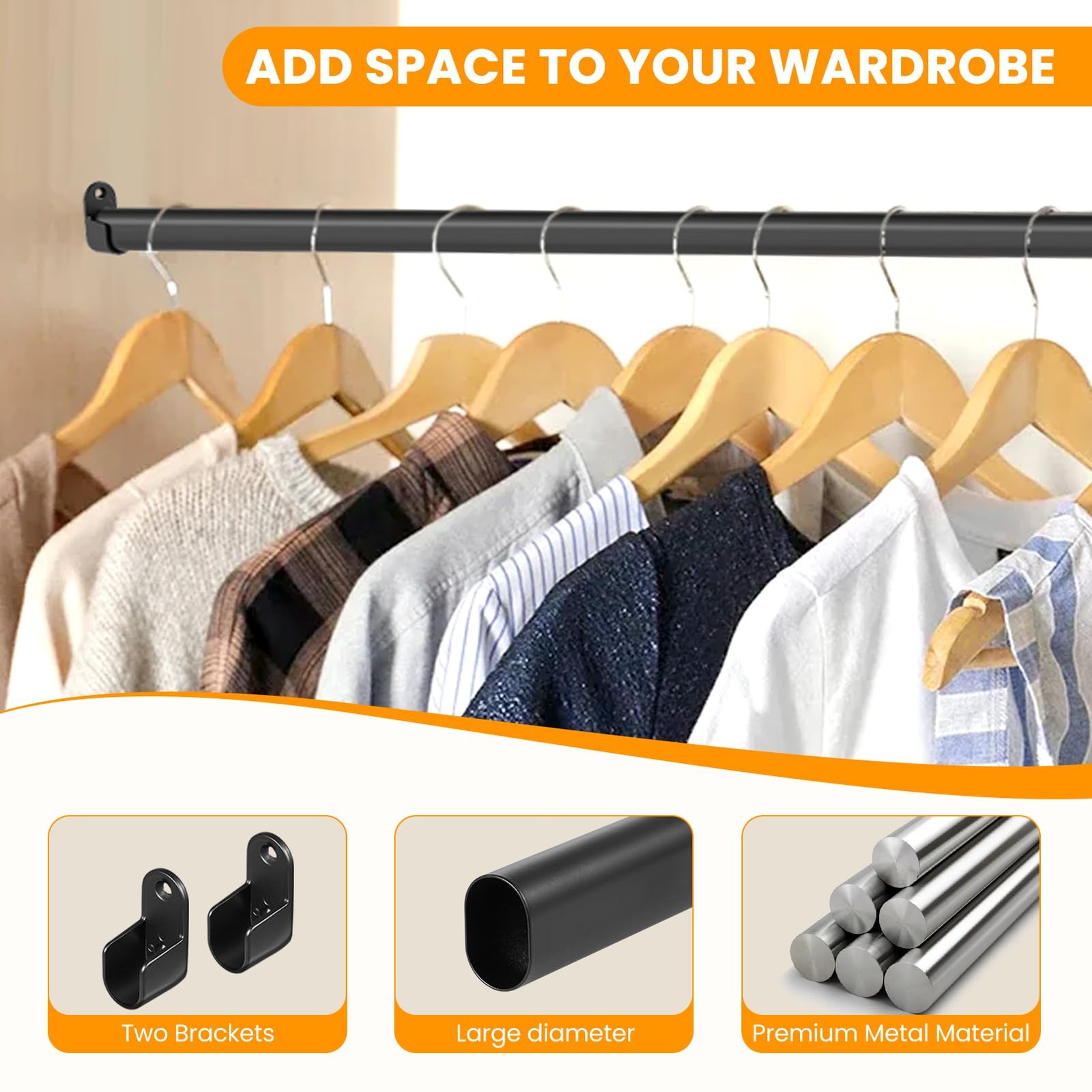 Oval Closet Rod for Hanging Clothes Adjustable Closet Rods 18 to 40 Inch Heavy