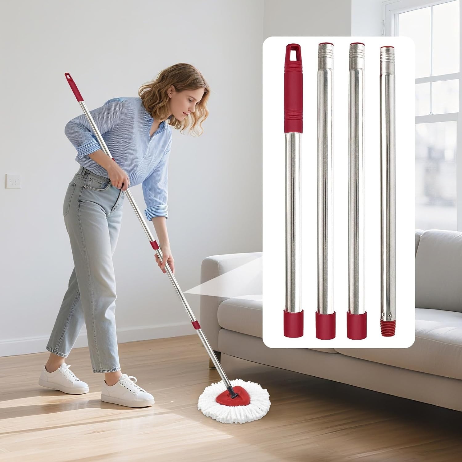 Mop Handle for Ocedar Spin Mop Flat Mop Replacement Extendable 30 58 Stainles…