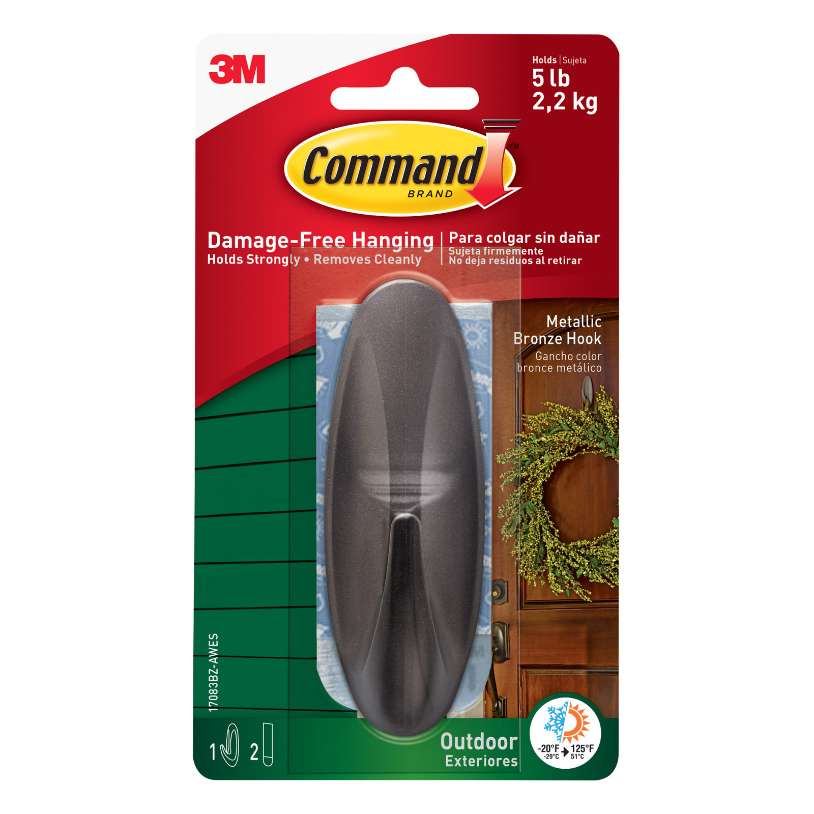 Command Large Outdoor Metallic Bronze Hook [Removable]: 1-pack (Bronze)