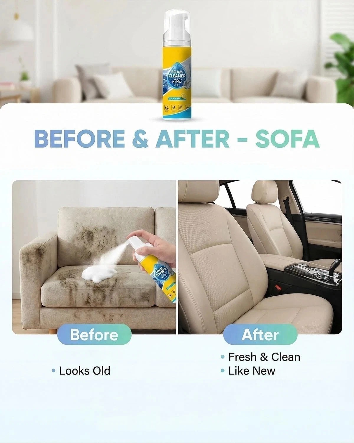 Multifunctional Foam Cleaner For Car Interior Strong Stain Remover USA
