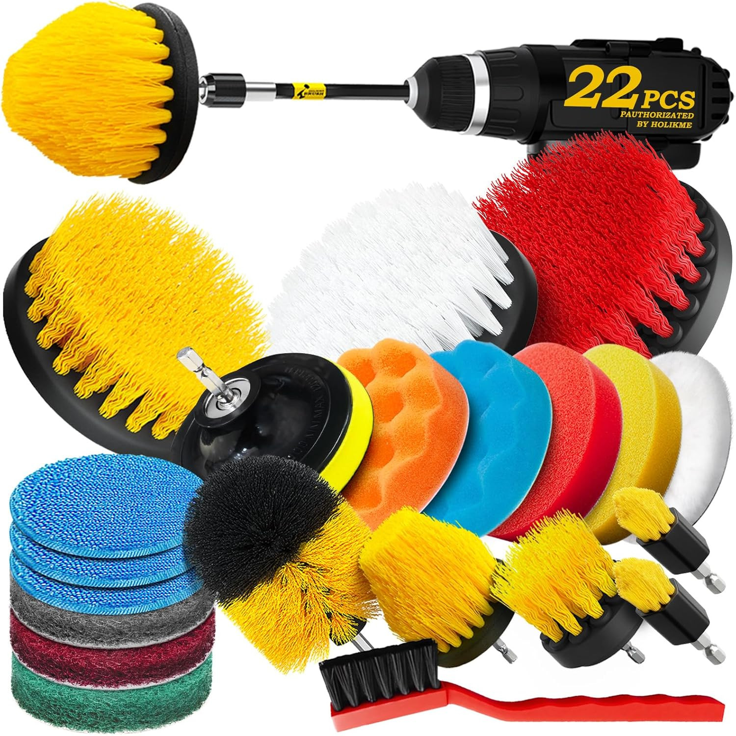 22Pack Drill Brush Attachments Set,Scrub Pads & Sponge, Buffing Pads,Power Scrub