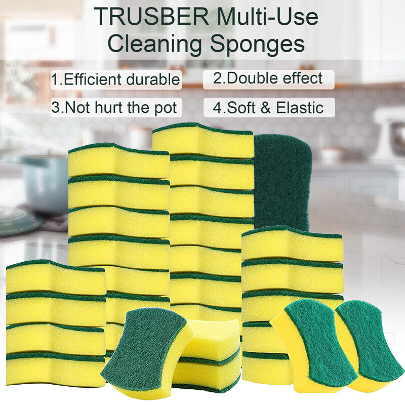 24pcs Dish Washing Sponge Scouring Pad Lot Scrubber Brush Kitchen Cleaning Tools