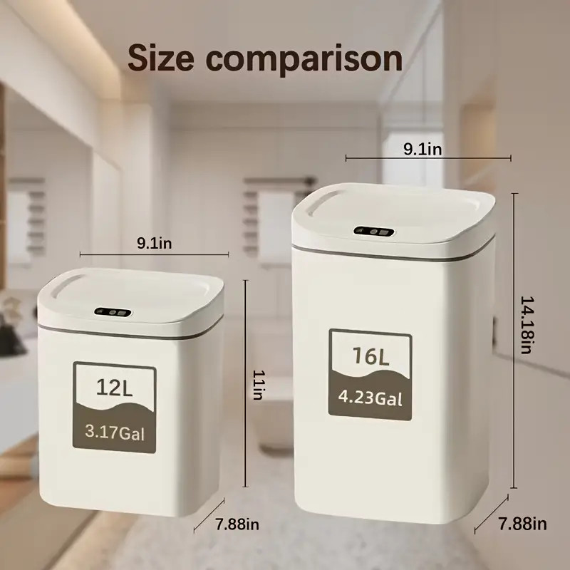 Smart Trash Can, 12/16L, Odor-Control, for Bedroom, Kitchen & More