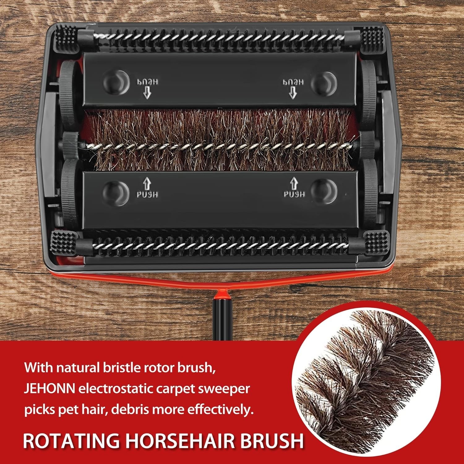 Carpet Floor Sweeper Manual with Horsehair, Non Electric Quite Rug Roller Bru…