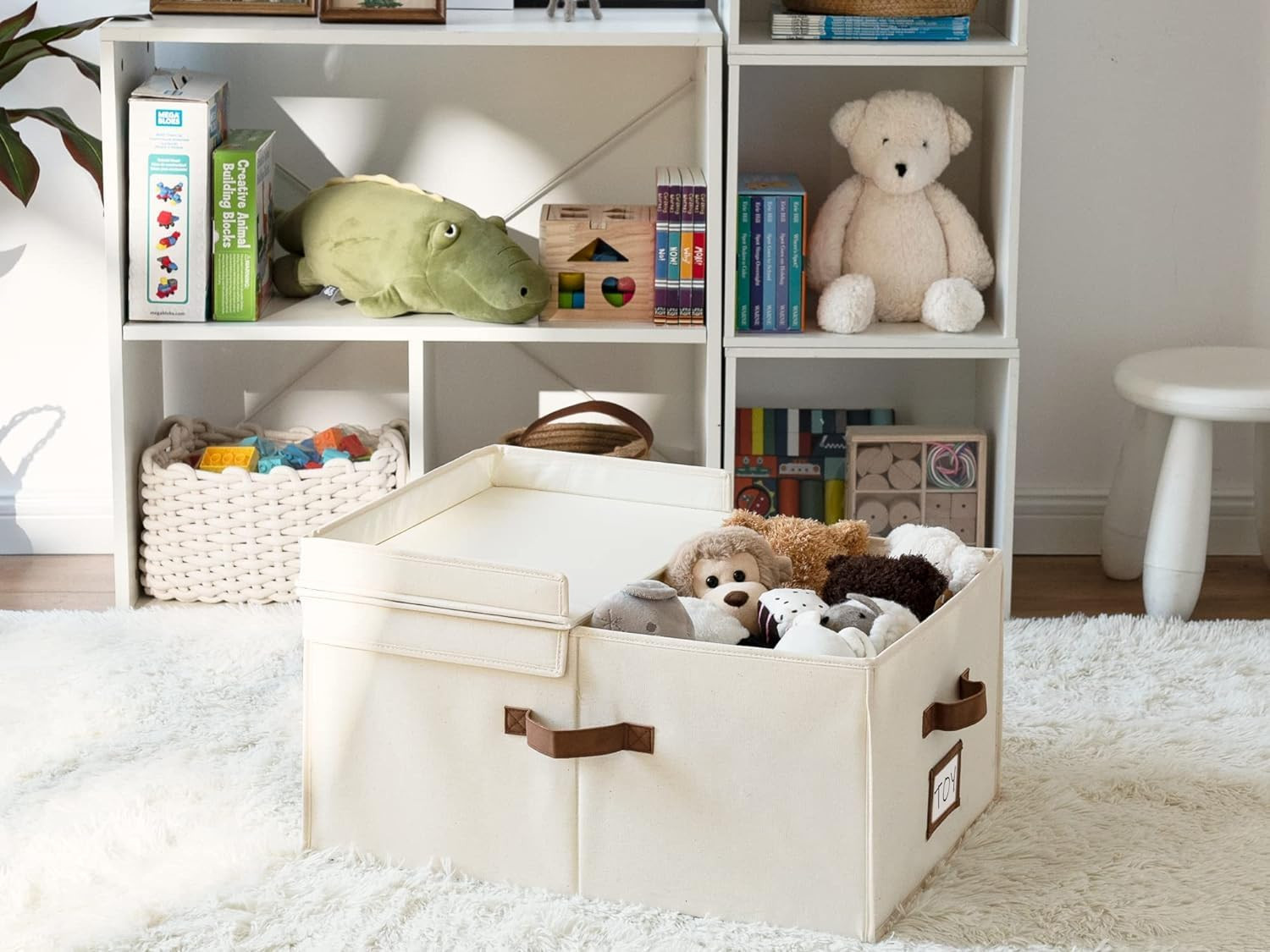Extra Large Storage Bins with Double-Open Lid, 55L Fabric Baskets with Divider B