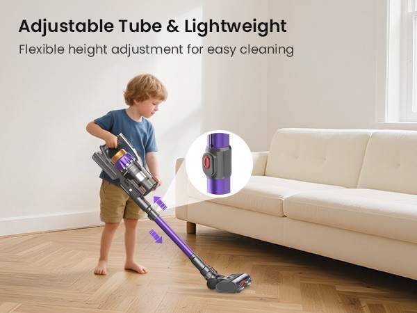 Cordless Vacuum Cleaner 65KPA 70Min Self-Standing Stick Pet Hair Hardwood Floor