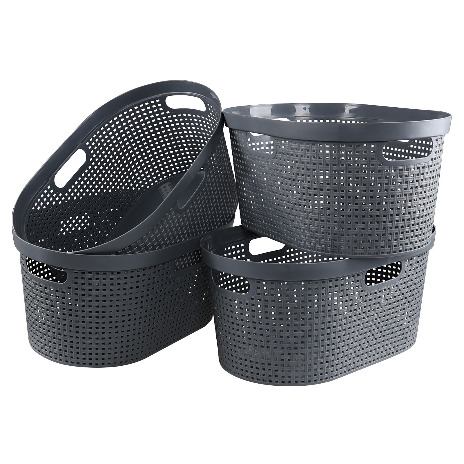 Idotry 40L Large Laundry Basket Plastic Stacking Clothes Hamper (4 Packs ,Grey)