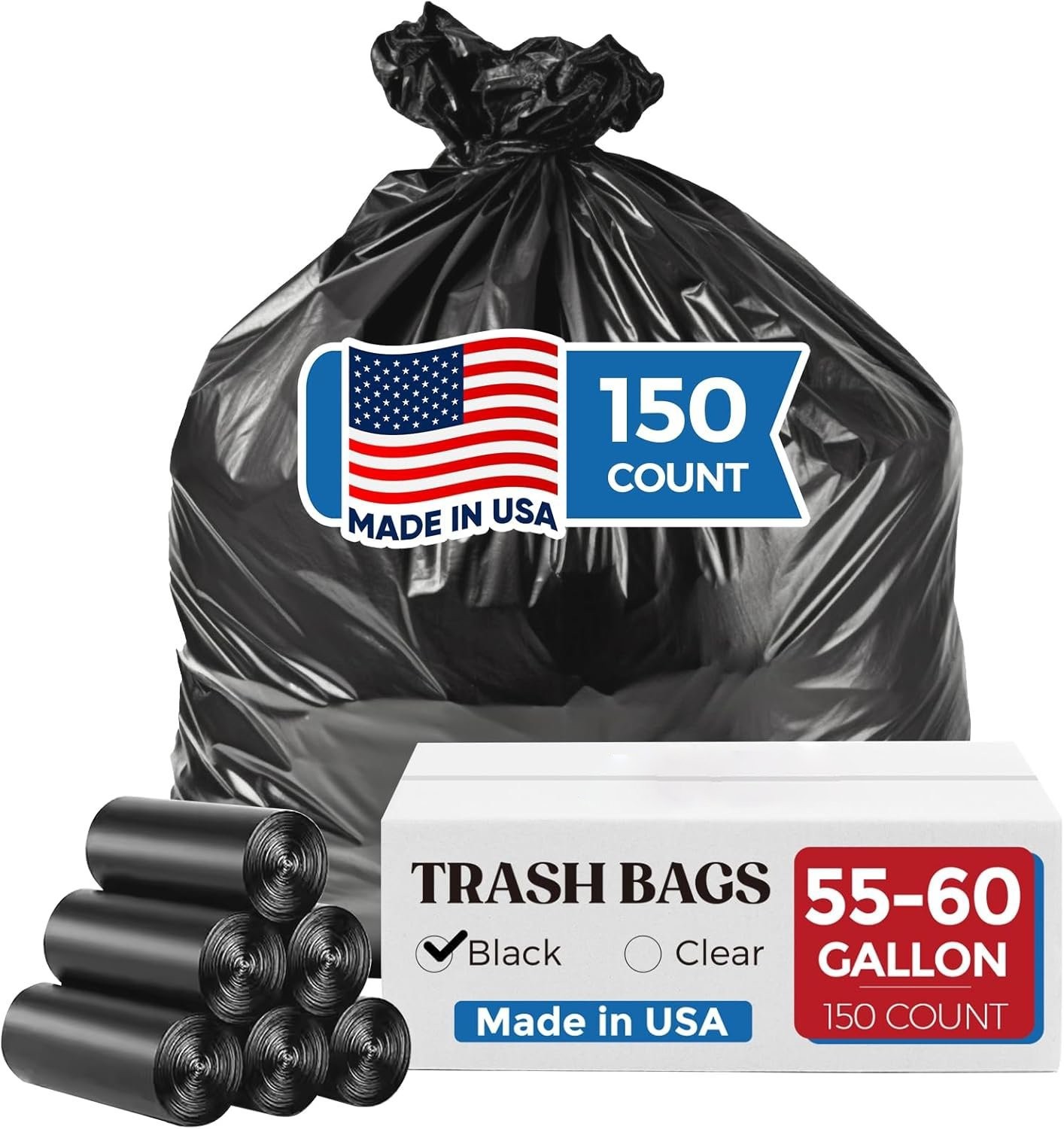 55-60 Gallon Black Trash Bags Extra Large Garbage Rubbish Bags 150bags 38 x 58″