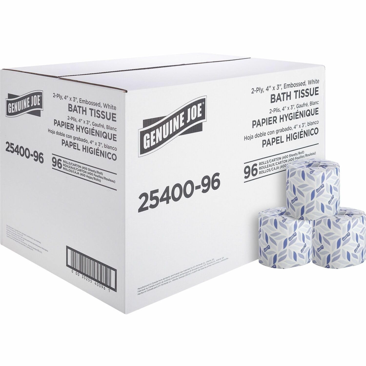 Standard Bath Tissue, 3″ x 4″, 2-Ply, 400 Sheets/Roll, 96 Count