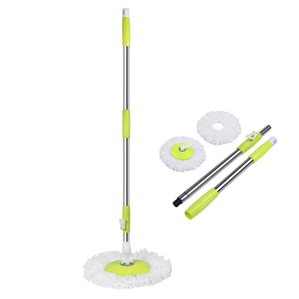 Spinning Mop Pole Handle Replacement for 360° Rotating Cleaning Tool+2 Mop Heads