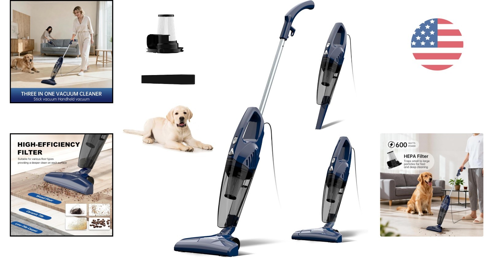 Multifunctional 3-in-1 Corded Vacuum Cleaner for Pets, Carpets & Hard Floors