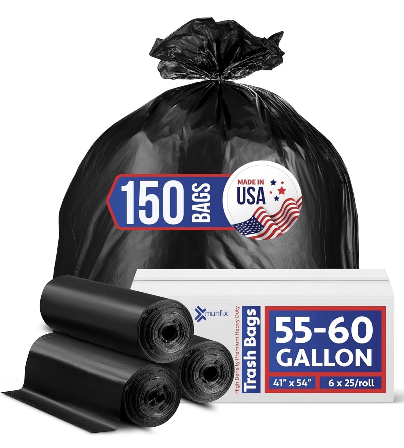55-60 Gallon Trash Bags Heavy Duty – Bulk 150 Pack Large Garbage Bags – Big