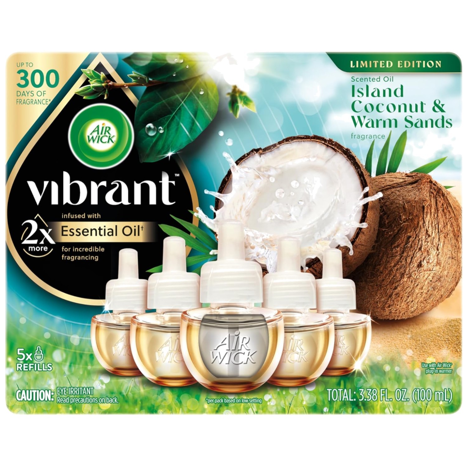 Vibrant Scented Oil Refills – Island Coconut & Warm Sands, 5 Pack, 60-Day Aroma