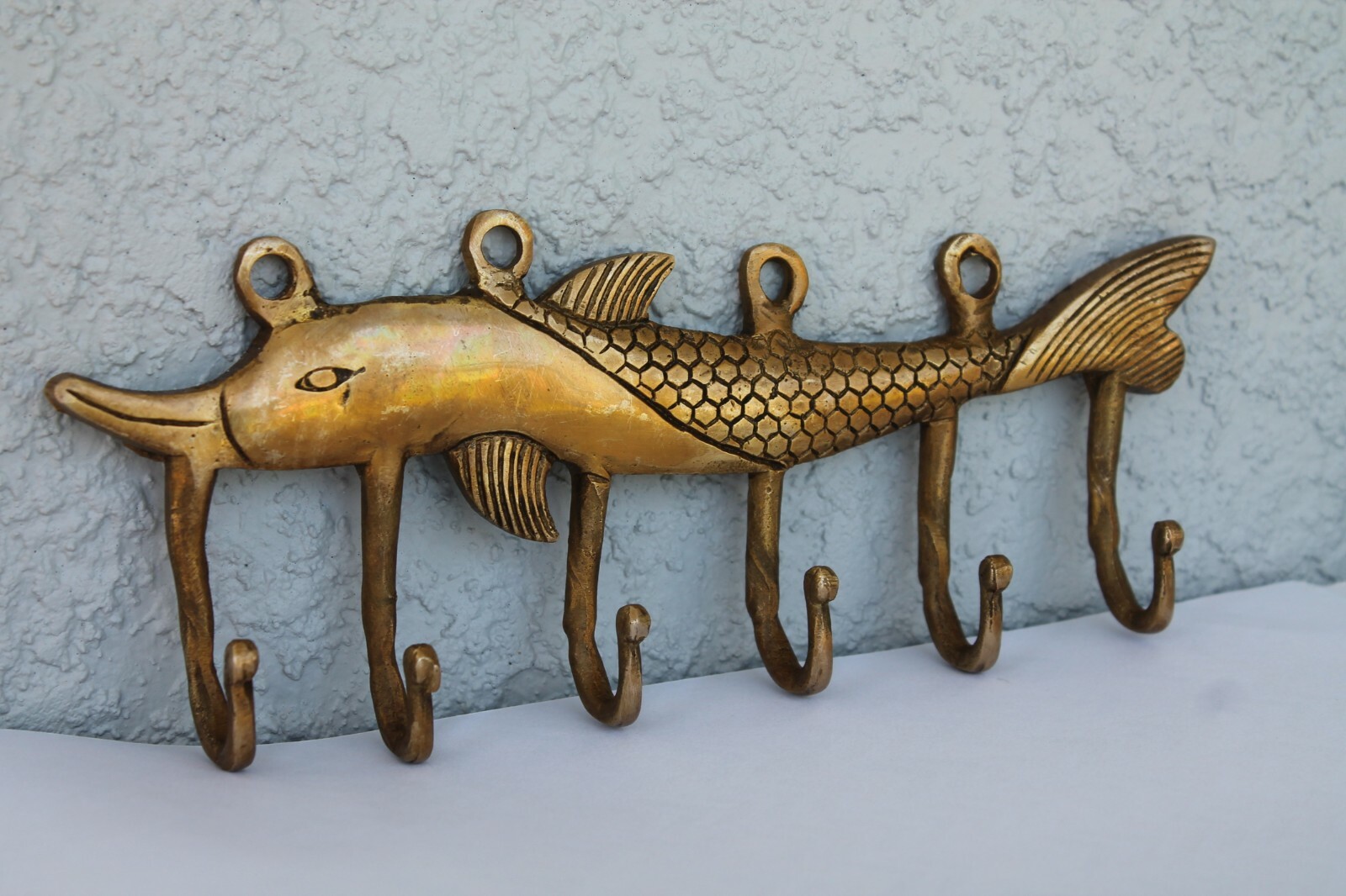 FISH Antique Hook vintage VTG mid century modern Bronze Brass wall coat keys