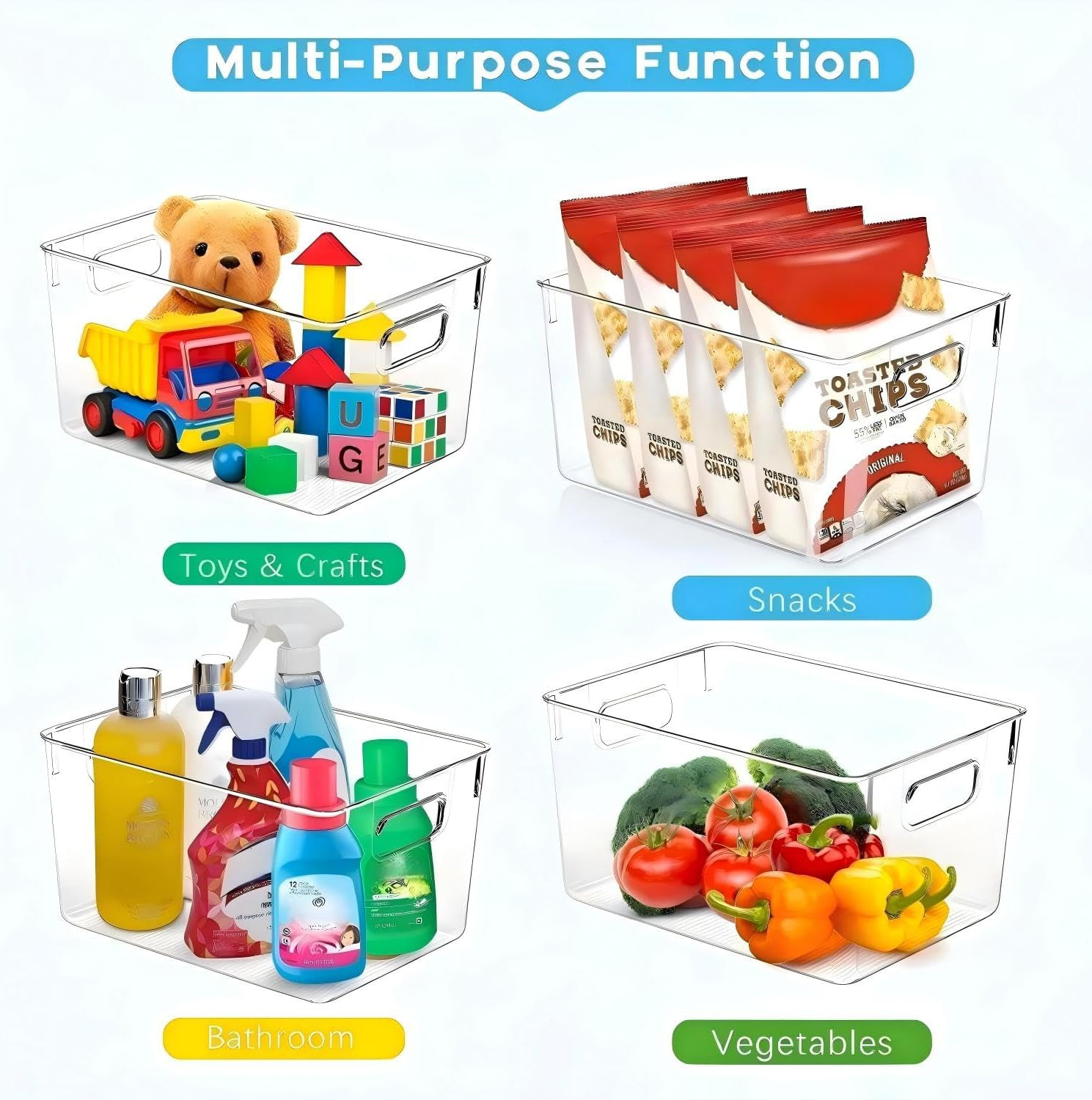 Set of 8 Clear Plastic Storage Bins, 4 Large and 4 Small Stackable Storage Conta