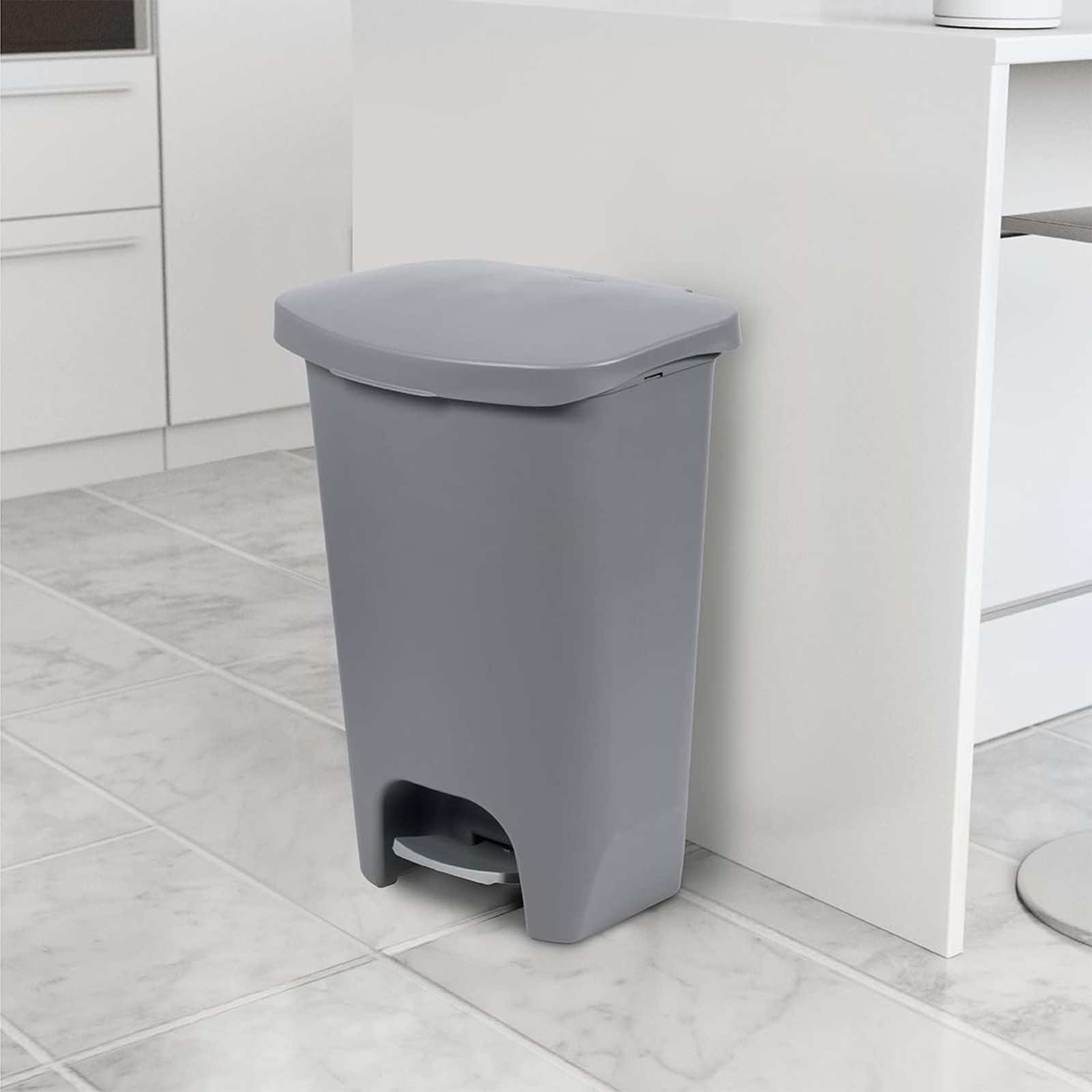 Glad Kitchen Trash Can with Lid, Foot Pedal and Garbage Bag Rings, 13 Gal, Grey