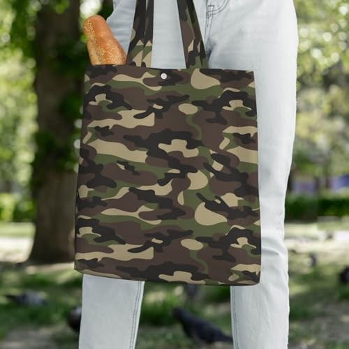 Canvas Tote Bag Aesthetic For Women, Camo Camouflage Military Green Brown