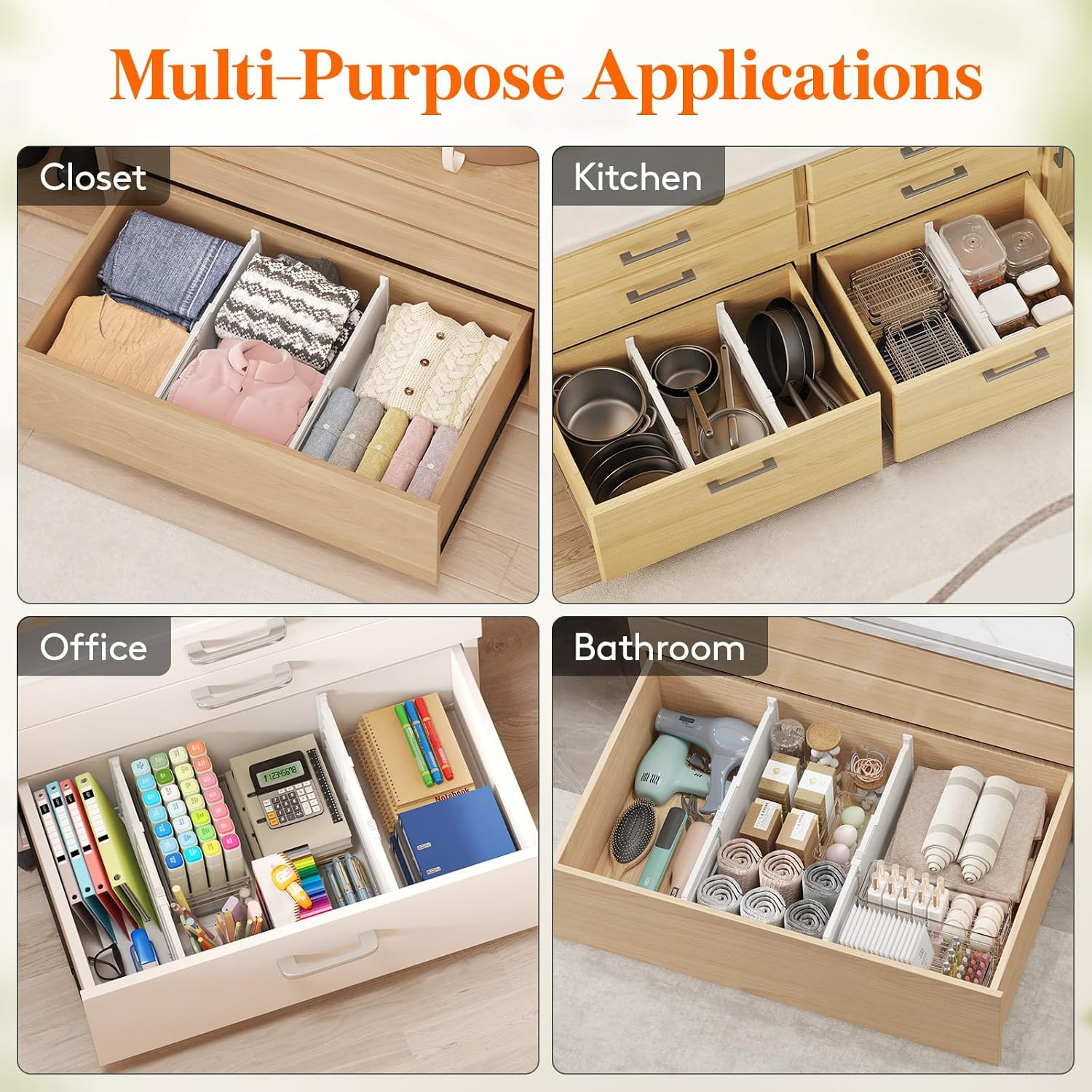 8″ Tall Drawer Dividers, Adjustable Deep Drawer Organizer Clothes | 4 Pack 13.8″