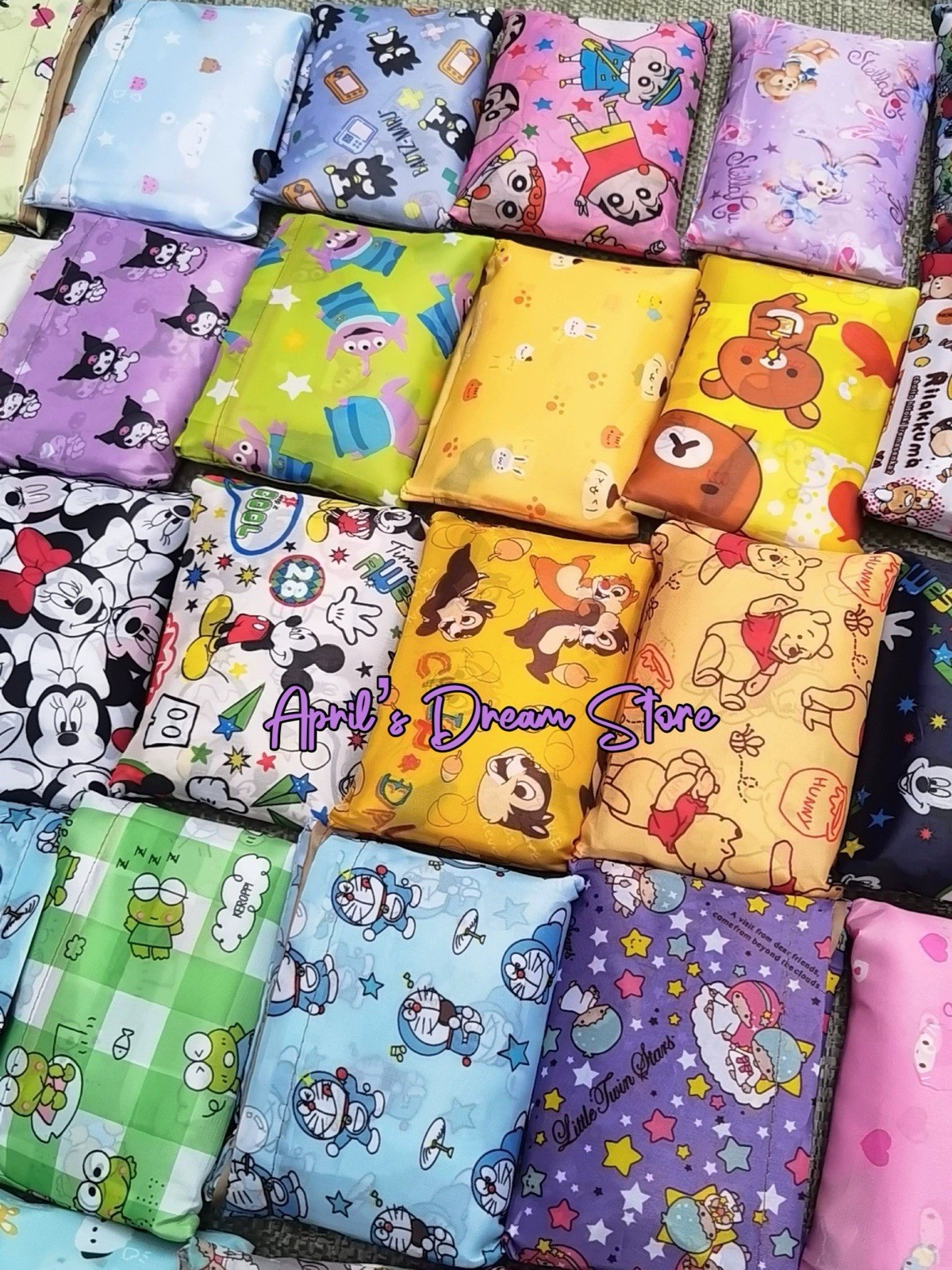 Foldable Tote Shopping Bag Hello Kitty Stamps All Over Print