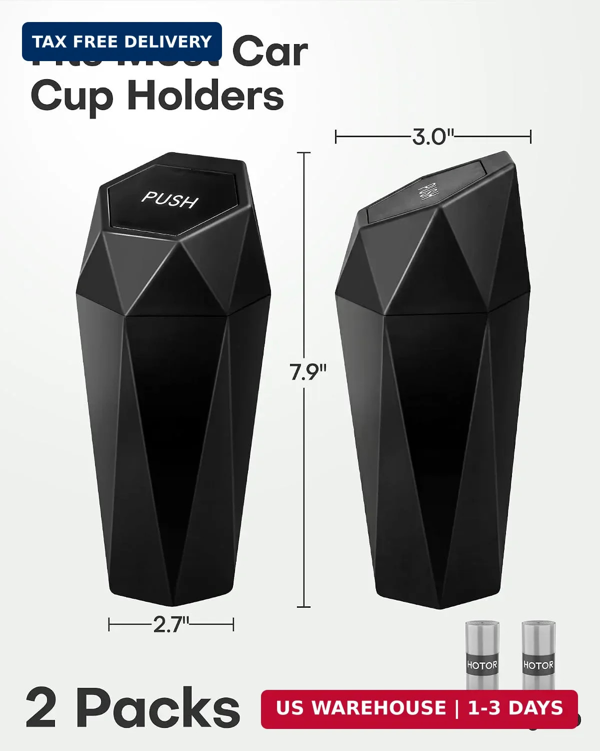 HOTOR Car Trash Can with Lid, Leakproof, Black, 2 Pack | Car Accessories for Int