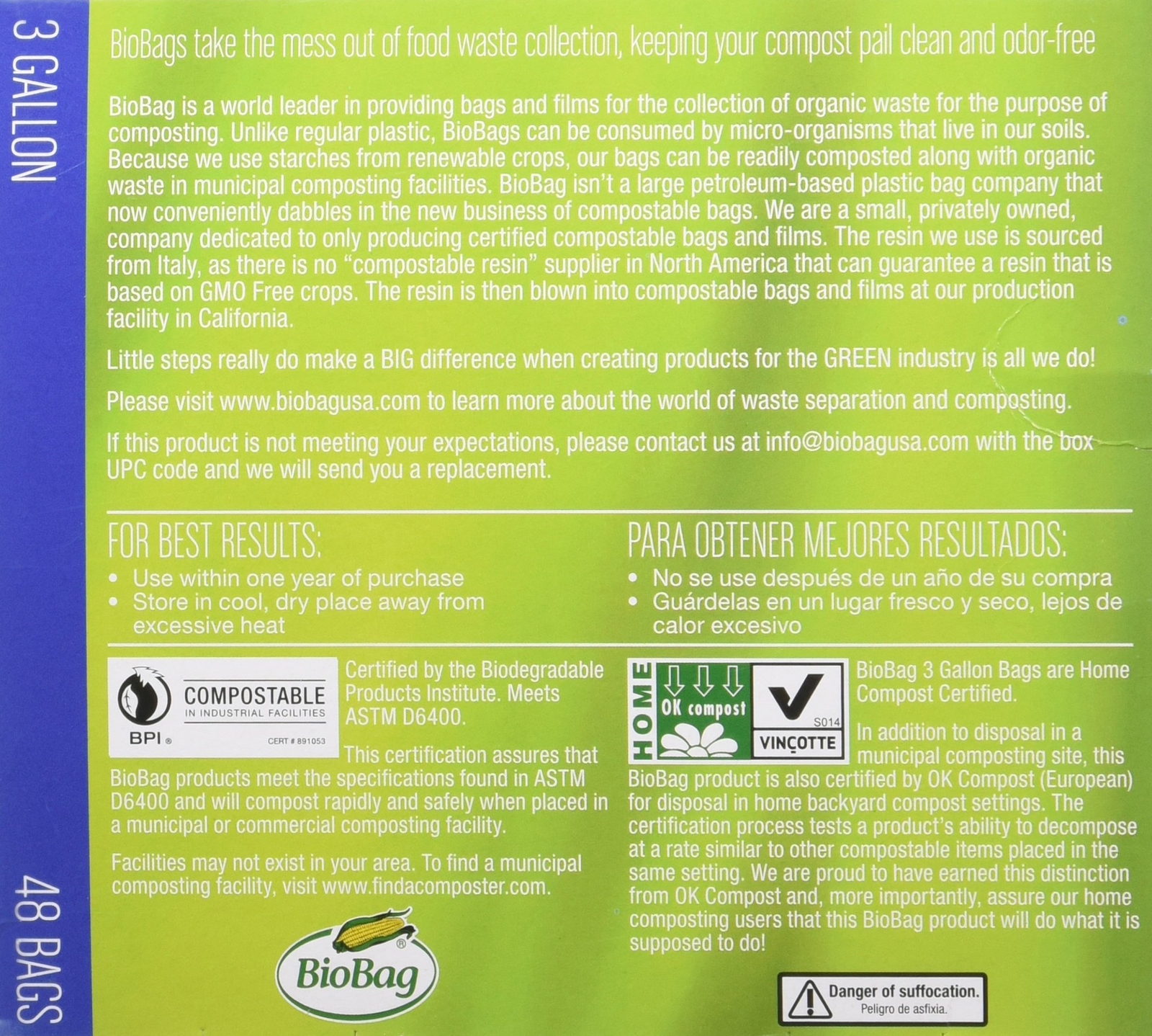 Bio Bag Compostable Small 3 Gallon Bags 48 Count