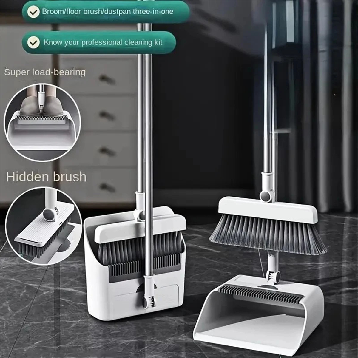 3in 1 Broom and Dustpan Set Floor Brush Long-handled Broom And Dustpan For Home