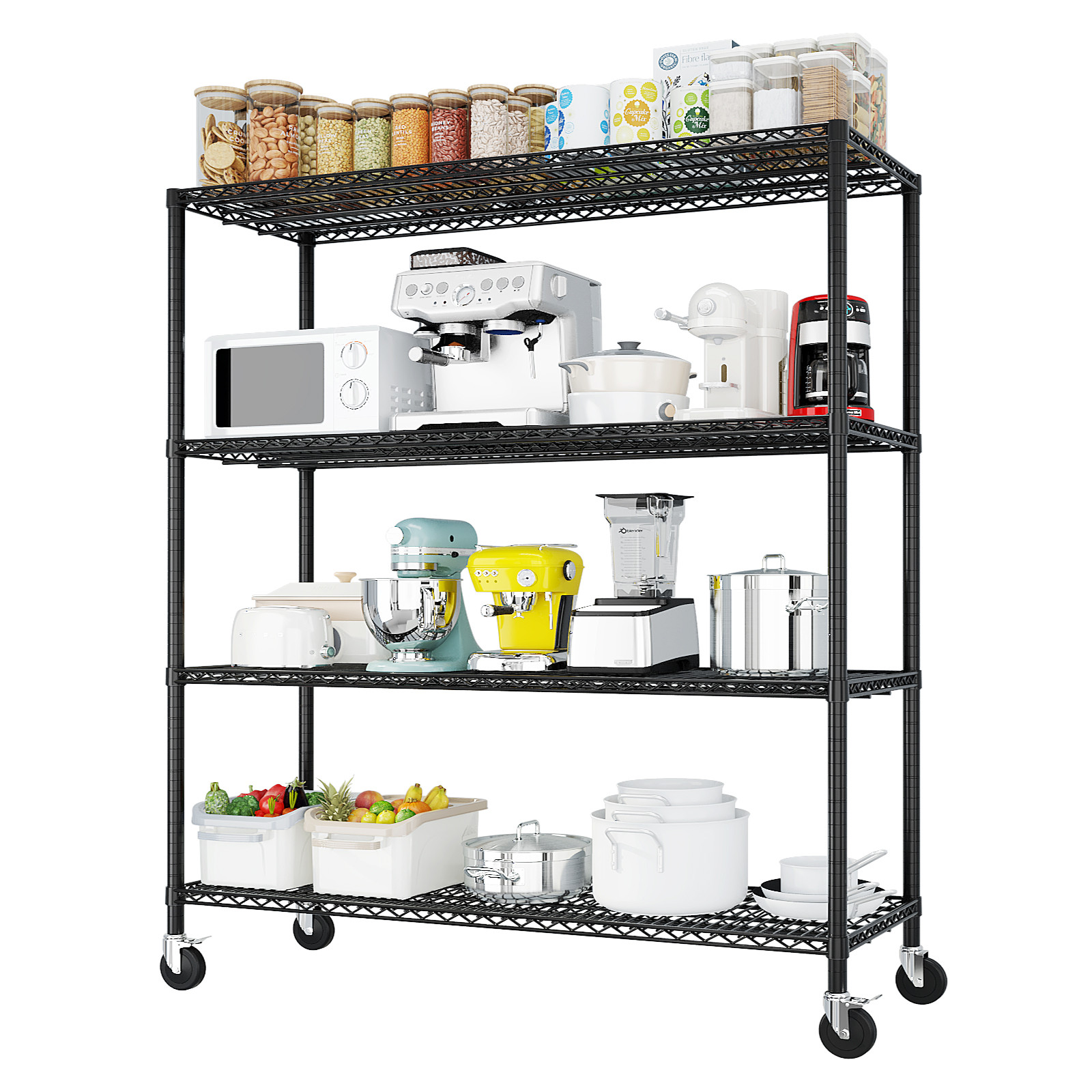 75″H Wire Rolling Shelving Unit on Wheels Adjustable Storage Rolling Wire Rack