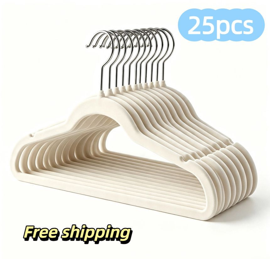 25pcs White Non-Slip Hangers for Clothes+Suits+Coats Std Size Subject Actual
